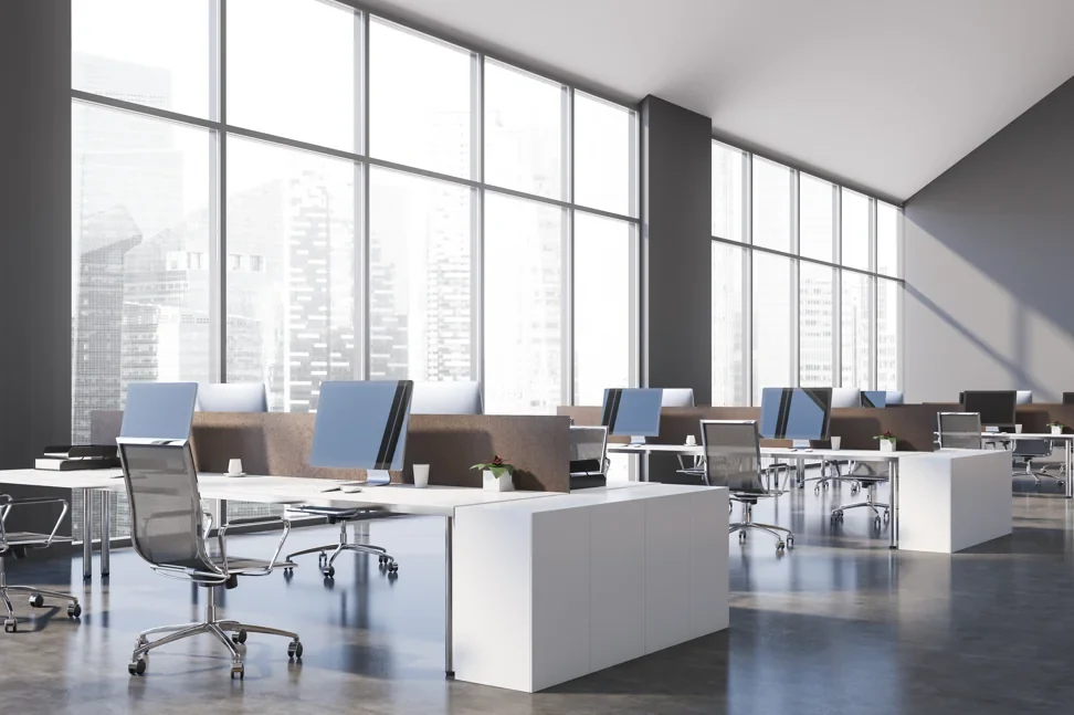 A bright commercial office, ready for the workday